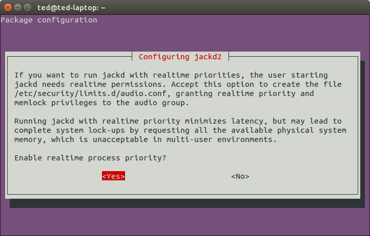 Configuring jackd2 screen.
